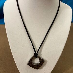 Lia Sophia Silver and Black Leather Necklace